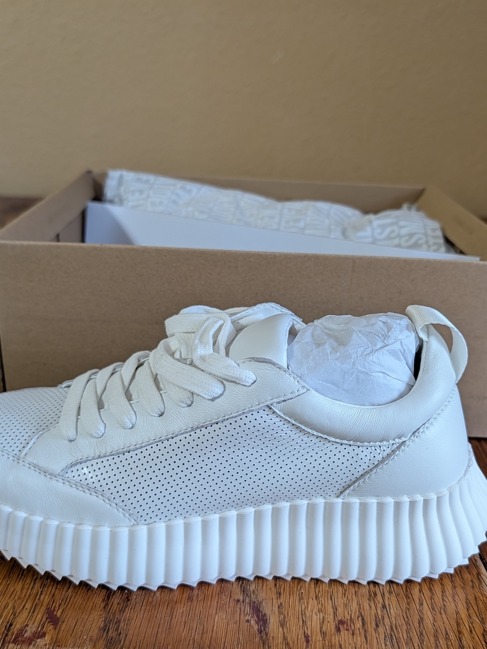 Steve Madden Cream/White Perforated Platform Sneakers